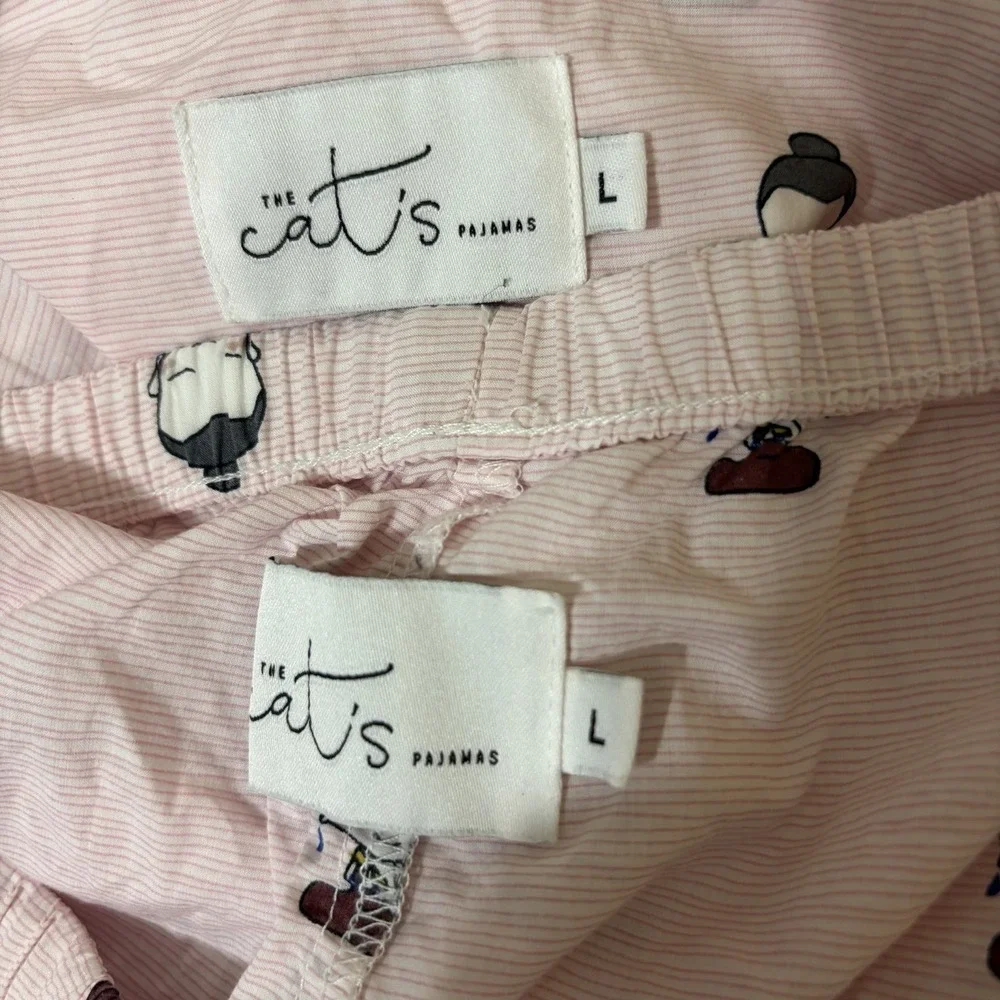 The Cats Pajamas Set L Pink Buddha Print 100% Cotton Button Top Pants